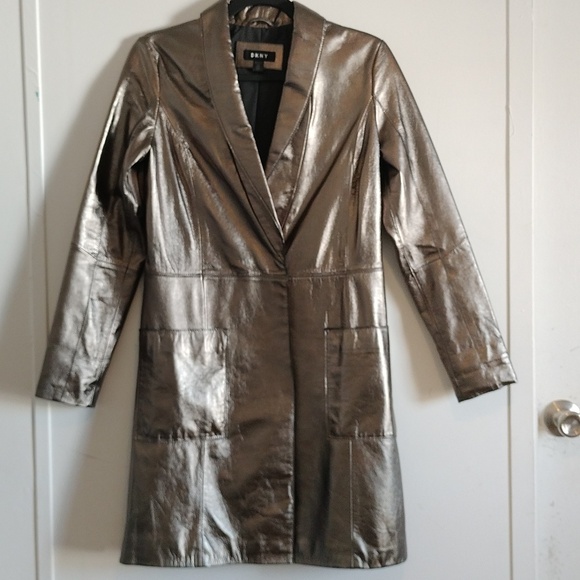 DKNY 100% Lambskin Leather Trench Coat Women's XS
